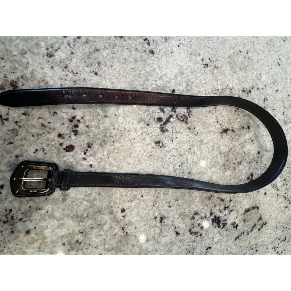Ralph‎ Lauren Black/Brown Leather Belt Gold Buckle Size L 132 cm